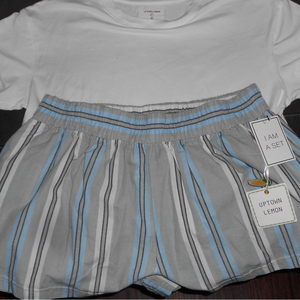 Medium Uptown Lemon White Top and Striped Shorts Set